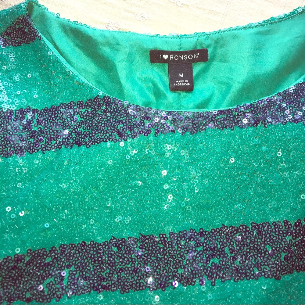Green, blue sequin dress top. Immaculate condition